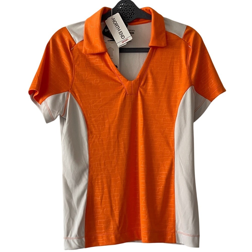 North End Sport Women's Embossed Orange White Golf Tennis‎ Polo Shirt Medium NWT